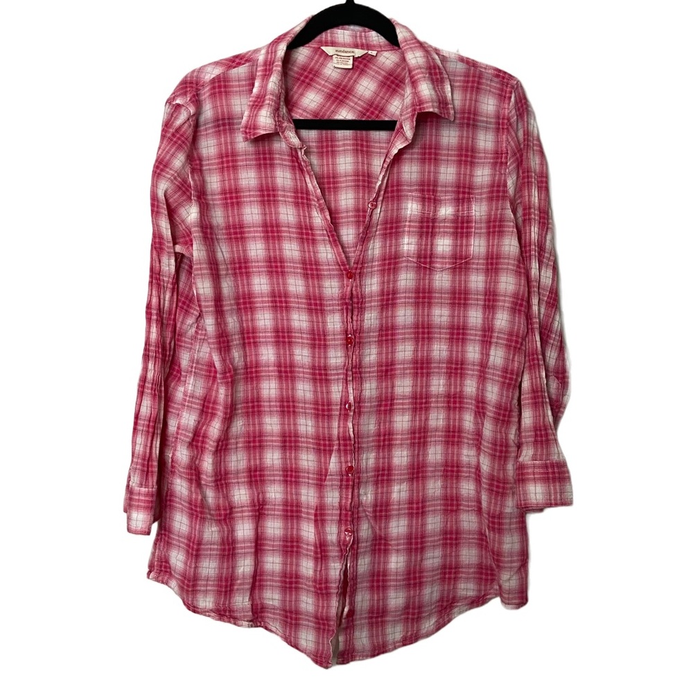 Sundance Women’s Size Large Red White Plaid Button Up Shirt